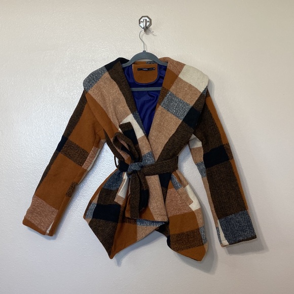 NWOT - ZAFUL - BELTED WOOL BLEND PLAID PEA COAT - Picture 13 of 16